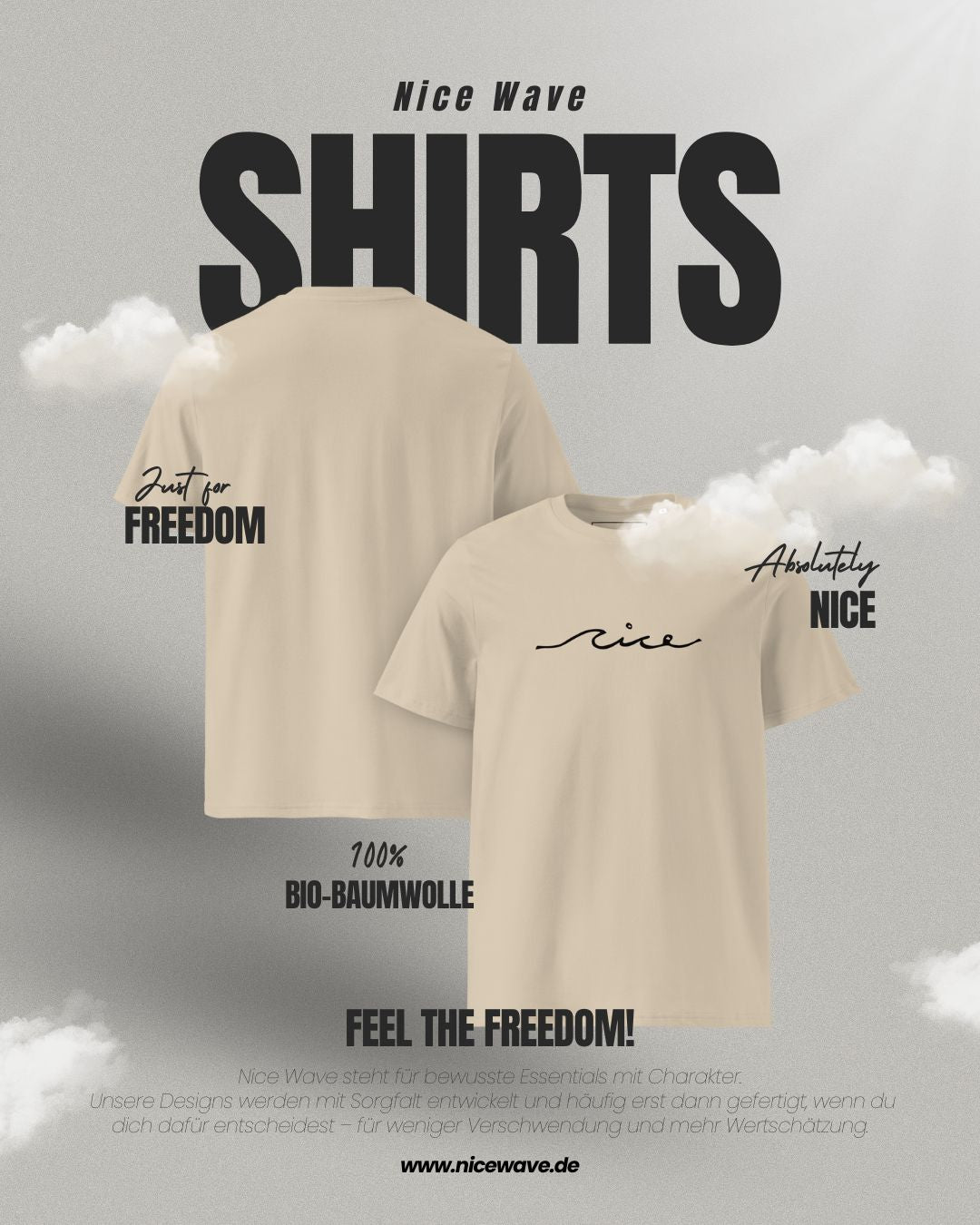 Nice Wave Basic Shirt aus Bio-Baumwolle in minimalistischem Design, nachhaltiges Unisex T-Shirt für Alltag und Natur im Bayerischen Wald
