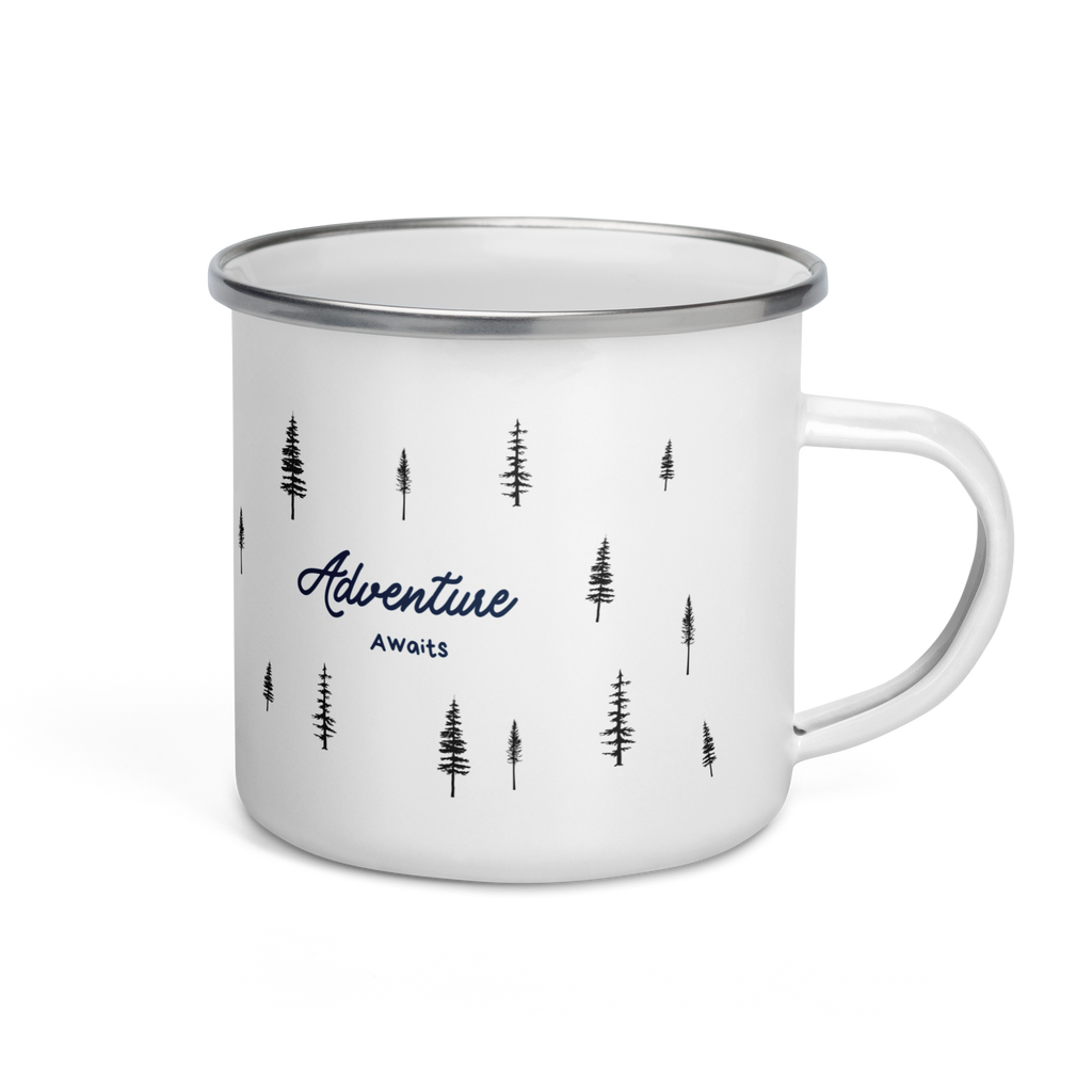 Nachhaltige Emaille-Camping-Tasse von Nice Wave – perfekt für Outdoor, Vanlife & Abenteuer. Minimalistisches Design mit Freiheits-Spirit, robust und langlebig.