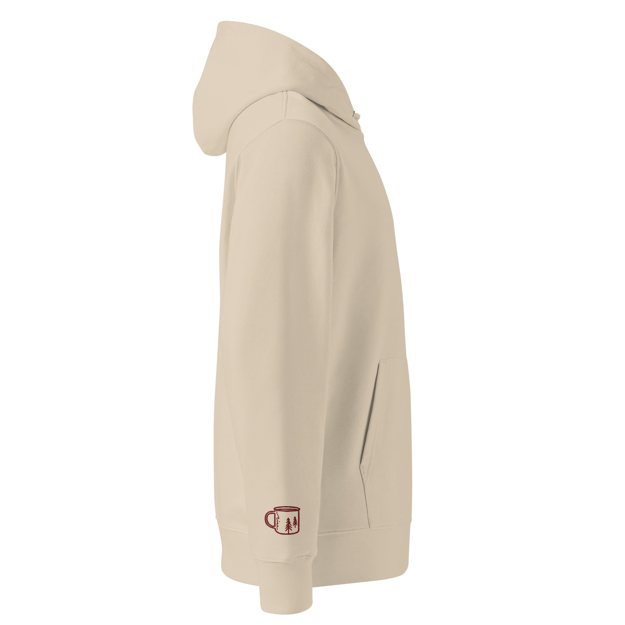 Gemütlicher Bio-Hoodie mit dem Schriftzug Kaffeeduft und Nebelluft in Maroon Weinrot für Outdoor Abenteuer