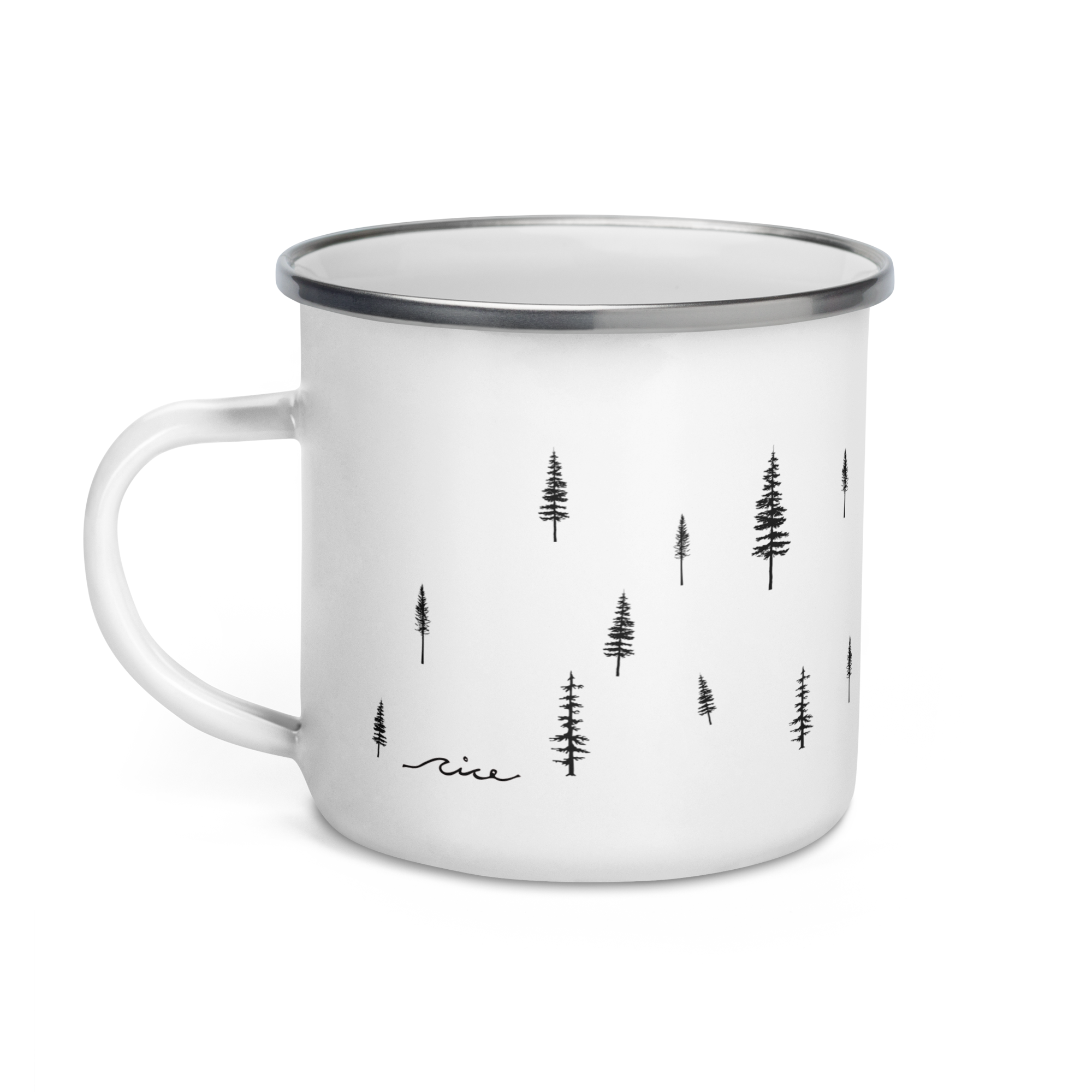Nachhaltige Emaille-Camping-Tasse von Nice Wave – perfekt für Outdoor, Vanlife & Abenteuer. Minimalistisches Design mit Freiheits-Spirit, robust und langlebig.