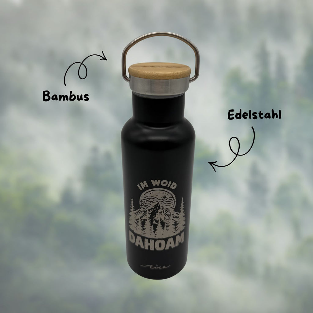 Nicewave „Im Woid Dahoam“ Thermosflasche aus Edelstahl mit 500 ml – nachhaltige Outdoor Trinkflasche