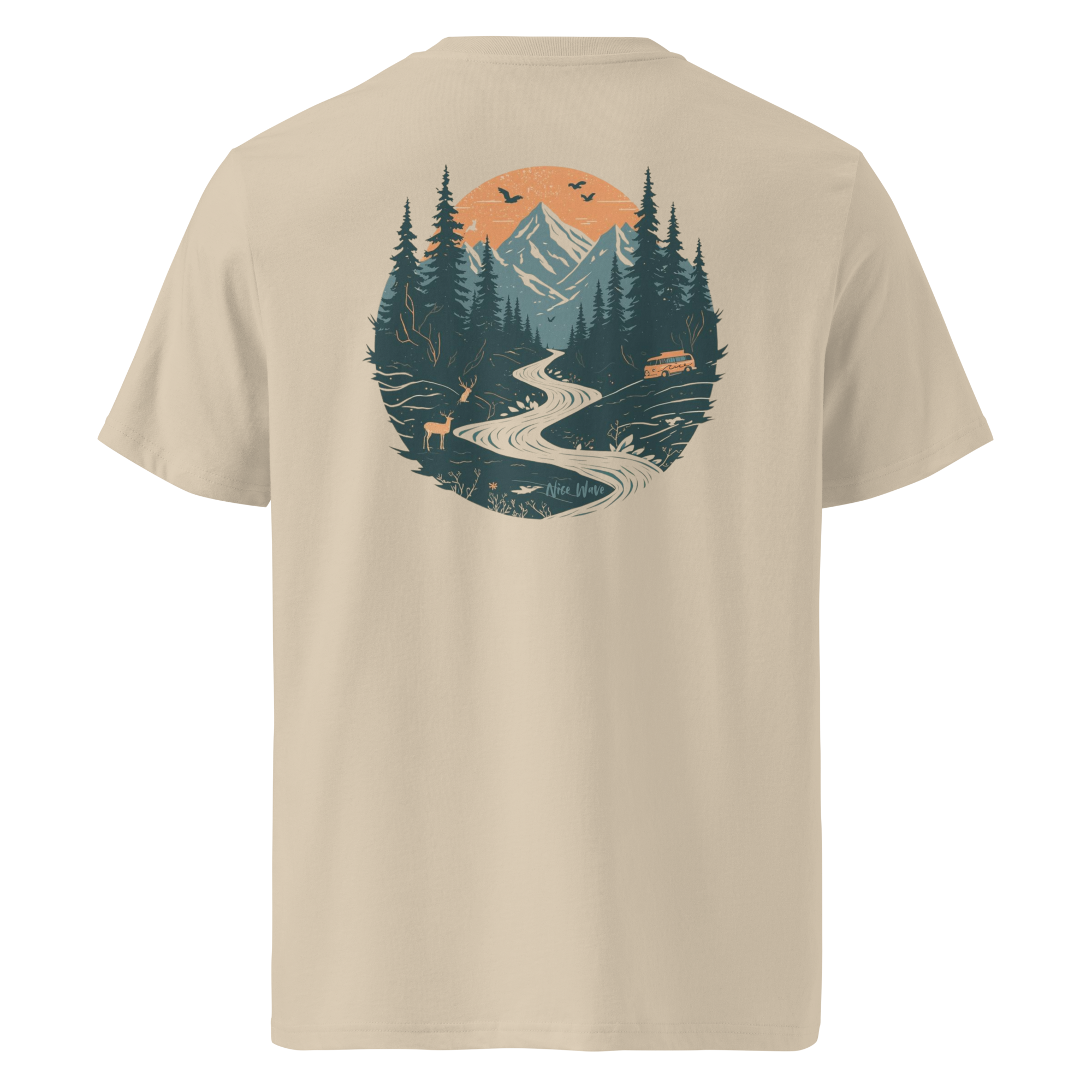 Nachhaltiges Unisex-Bio-T-Shirt von Nice Wave im minimalistischen Design – inspiriert von Freiheit, Natur und Surf-Spirit. Weiche Bio-Baumwolle für Freigeister & camper mode zum fühlen im bayerischen wald