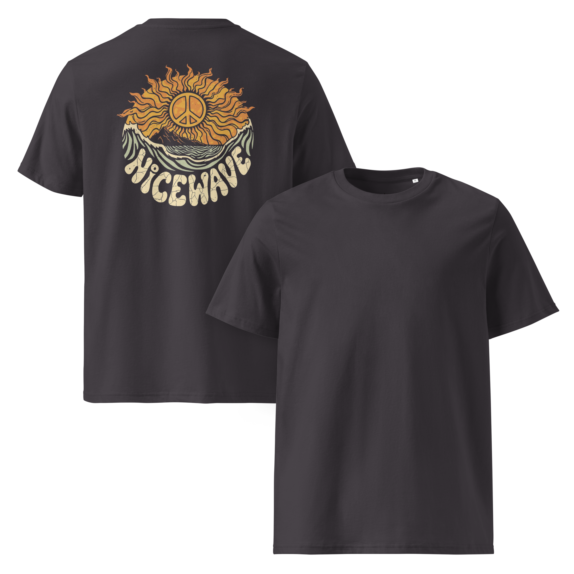 nice wave peace of sun surfer shirt für freigeister und entdecker. eine sonne mit einem peace zeichen und dem schriftzug nice wave peace of sun