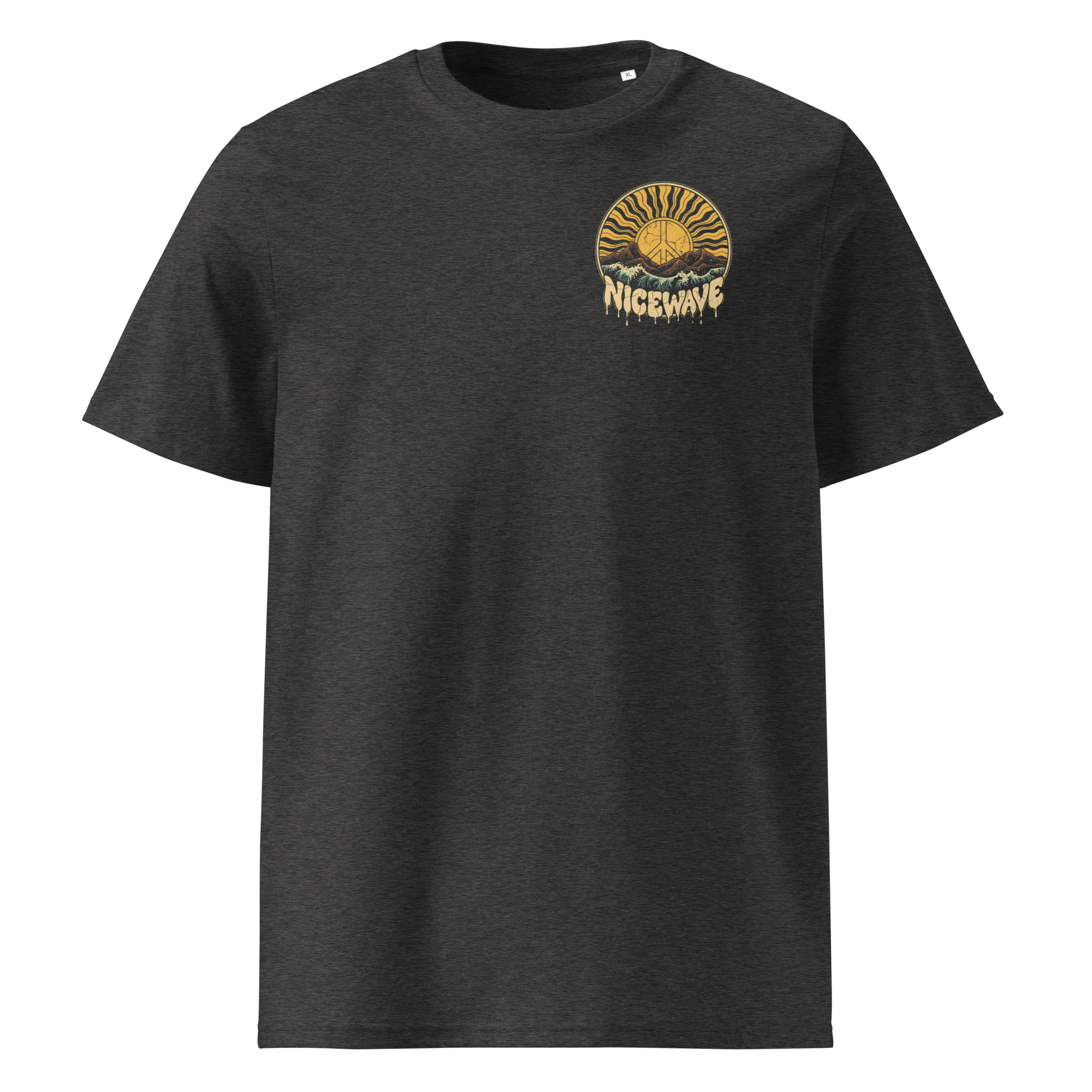 nice wave peace of sun surfer shirt für freigeister und entdecker. eine sonne mit einem peace zeichen und dem schriftzug nice wave hippie vibe